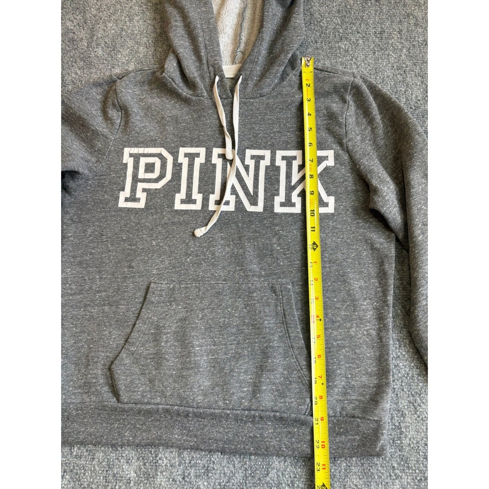 Victoria's Secret PINK Hoodie Gray Heathered Logo Pullover Sweatshirt Womens M - Picture 9 of 12